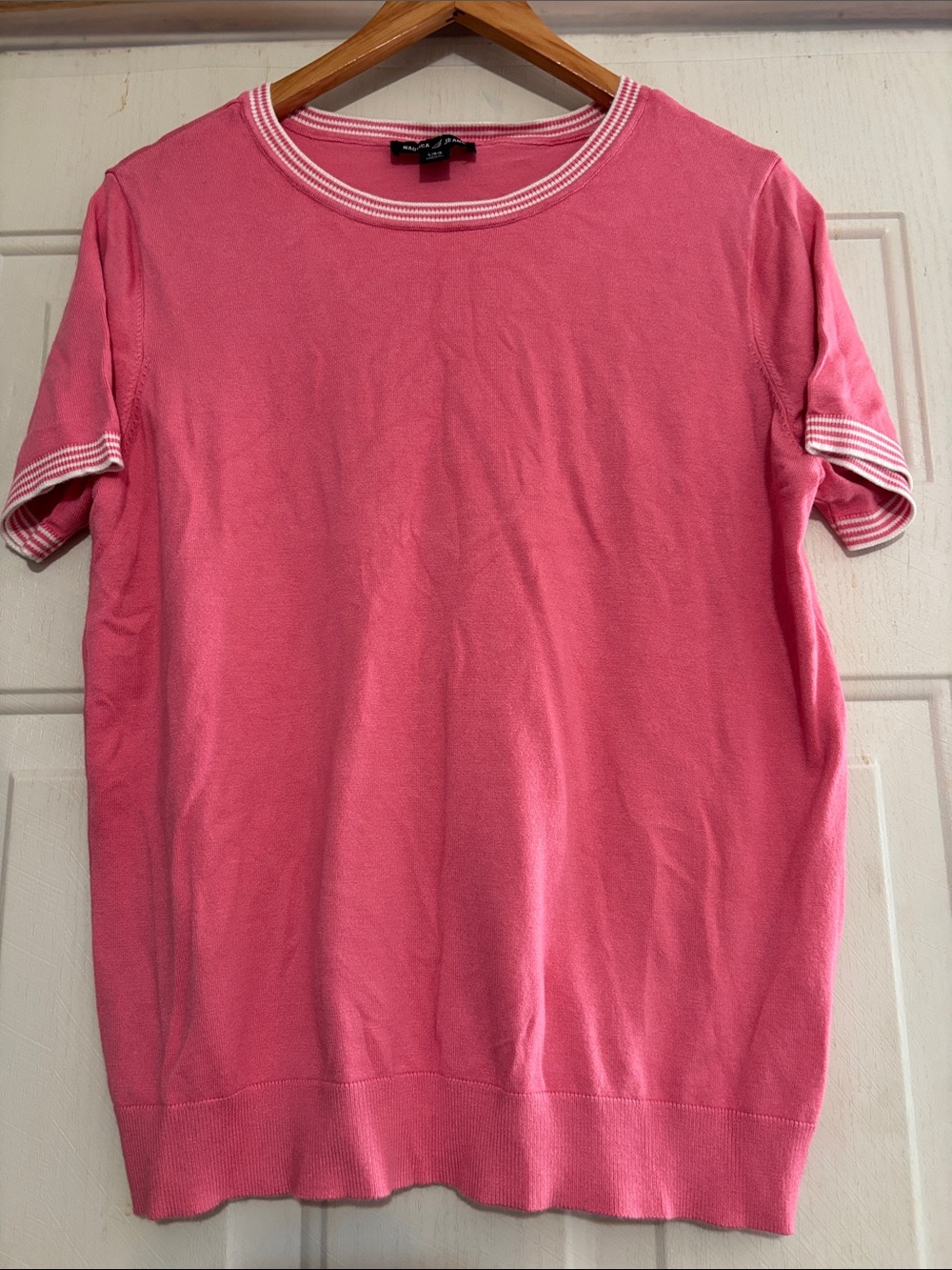 Women's Pink Short-Sleeve Sweater Tee with Contrast Trim